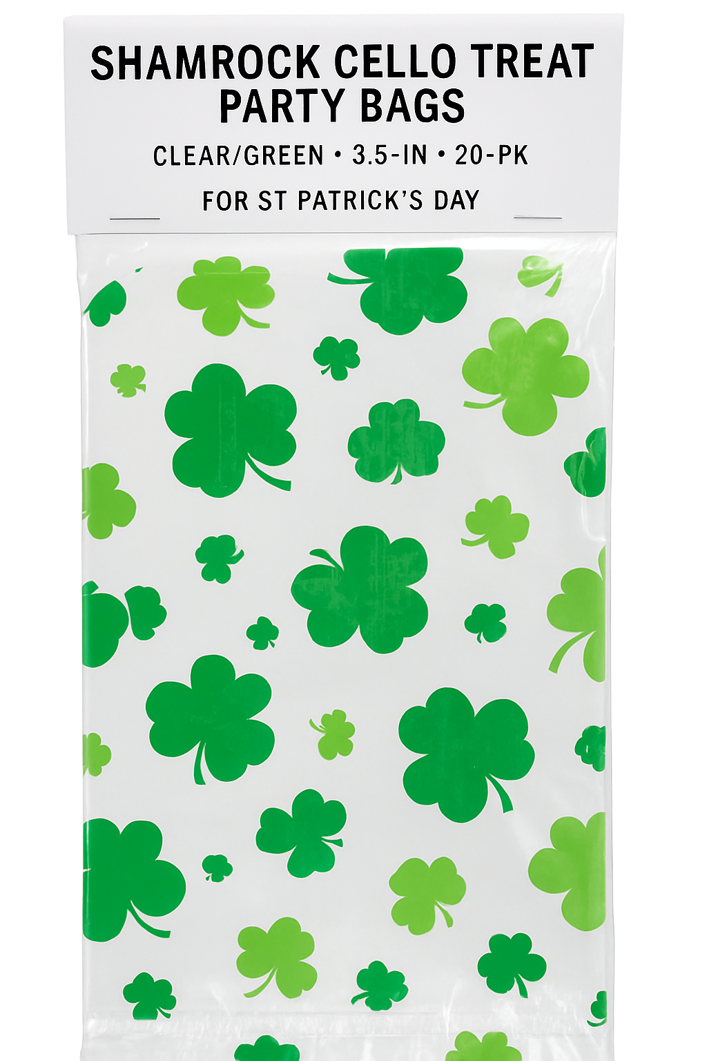 Shamrock Cello Treat Bags for St. Patrick's Day, 9.5-Inch, 20-Pack