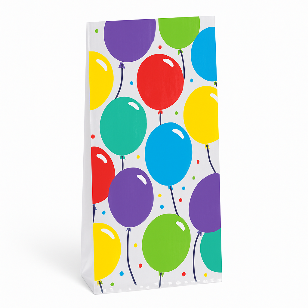Colorful Balloon Party Favor Cello Bags, 4" x 9.5", 16 Pack