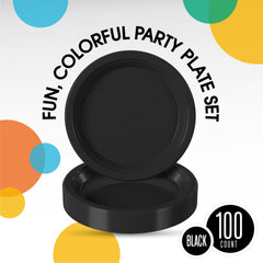 7 In. Black Plastic Plates | 100 Count