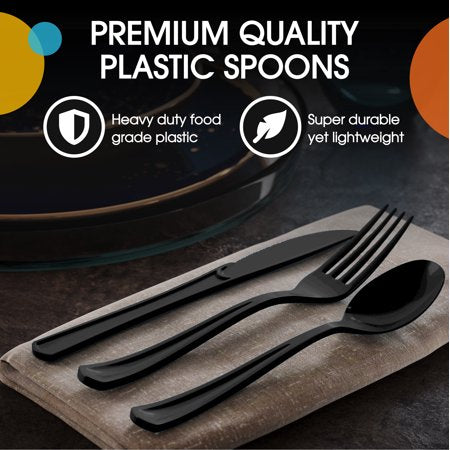 PMA - Black Cutlery Combo Set | 50 Forks, 50 Spoons, and 50 Knives