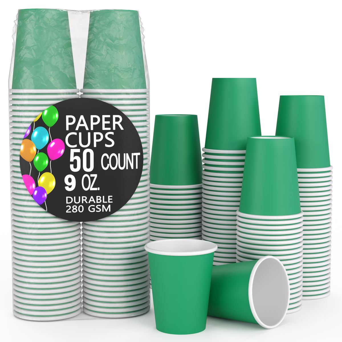PMA - 9 Oz. Emerald Green Paper Cups | 50 Count