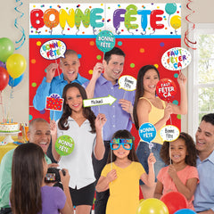 Birthday Party "Bonne F√™te" Scene Setter with Fun Photo Booth Props Kit