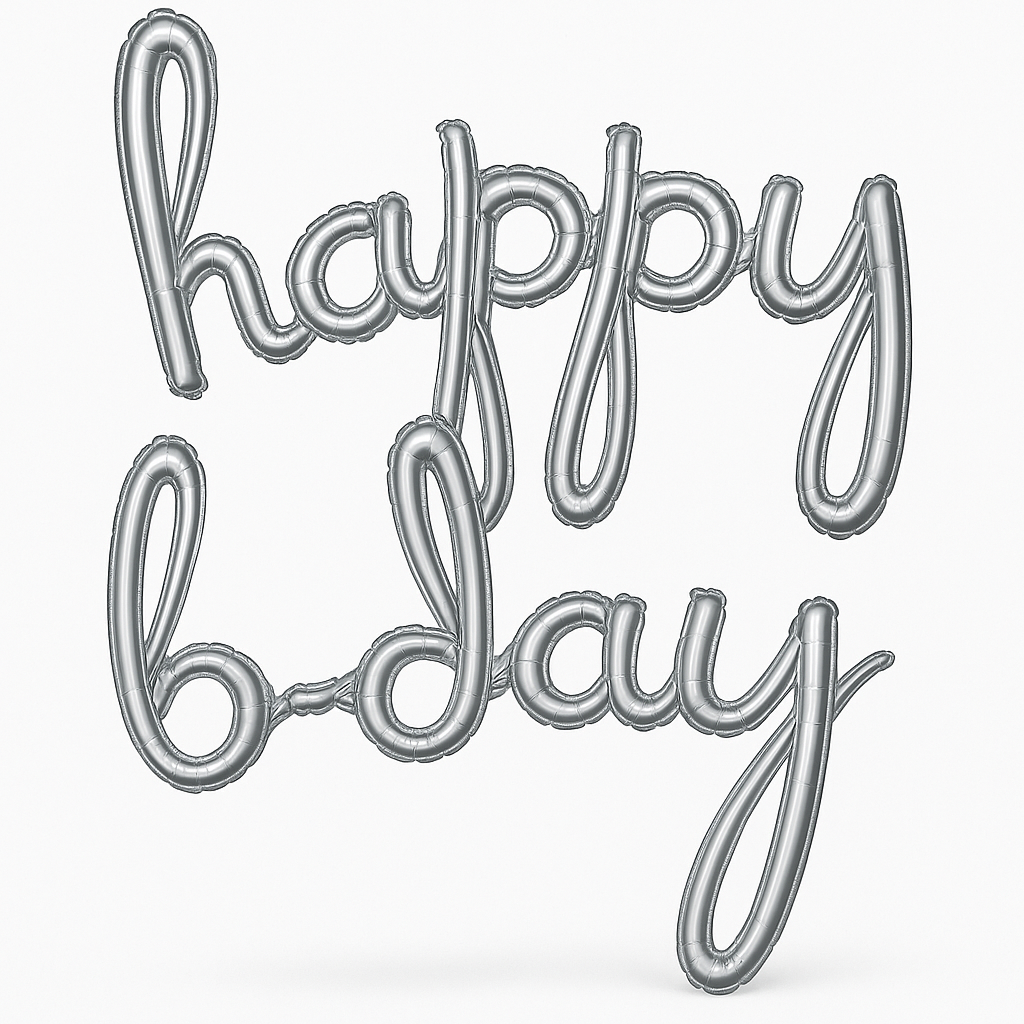 Silver "Happy BDAY" Script Foil Balloon