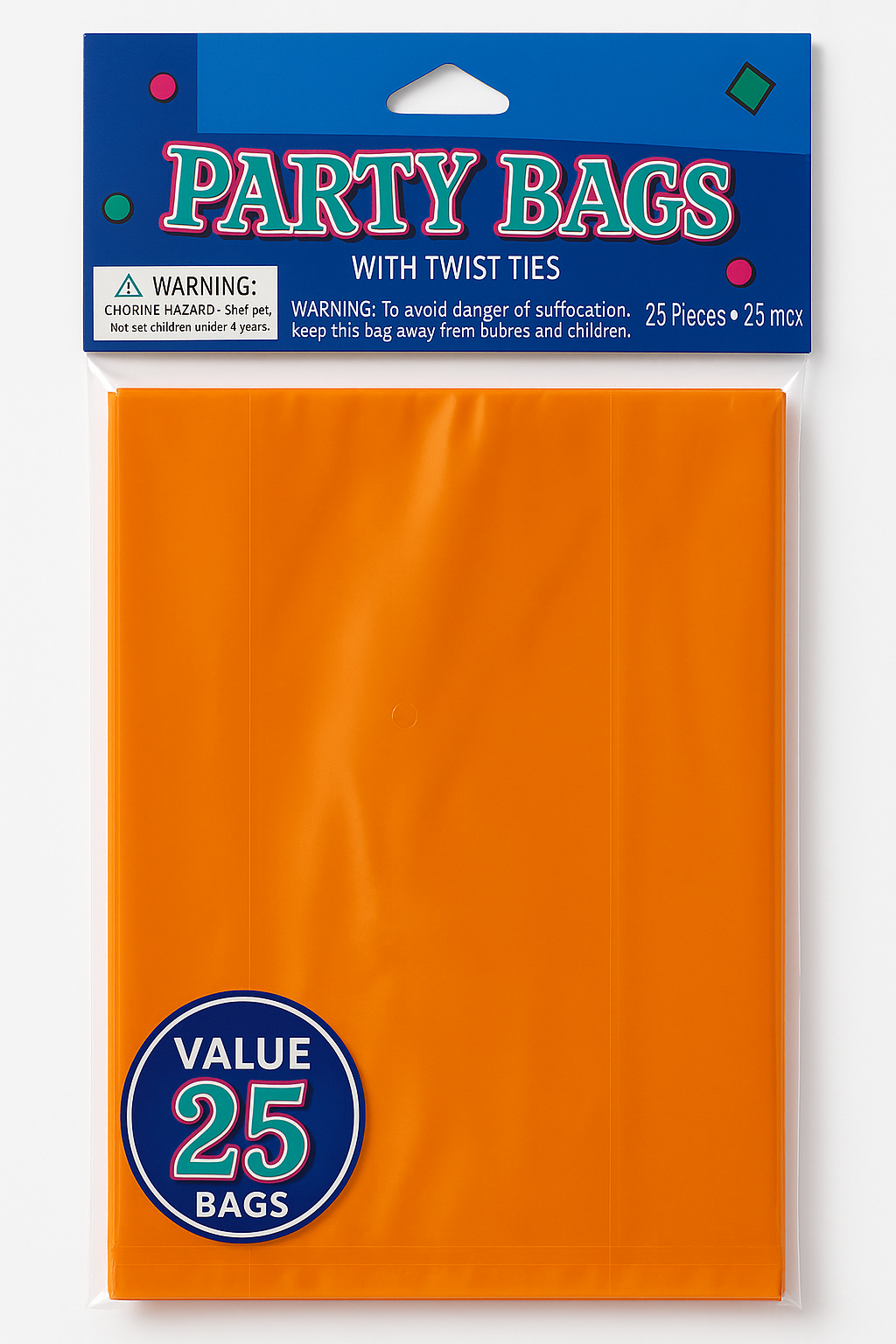 Orange Peel Cello Party Bags - 25 Pack