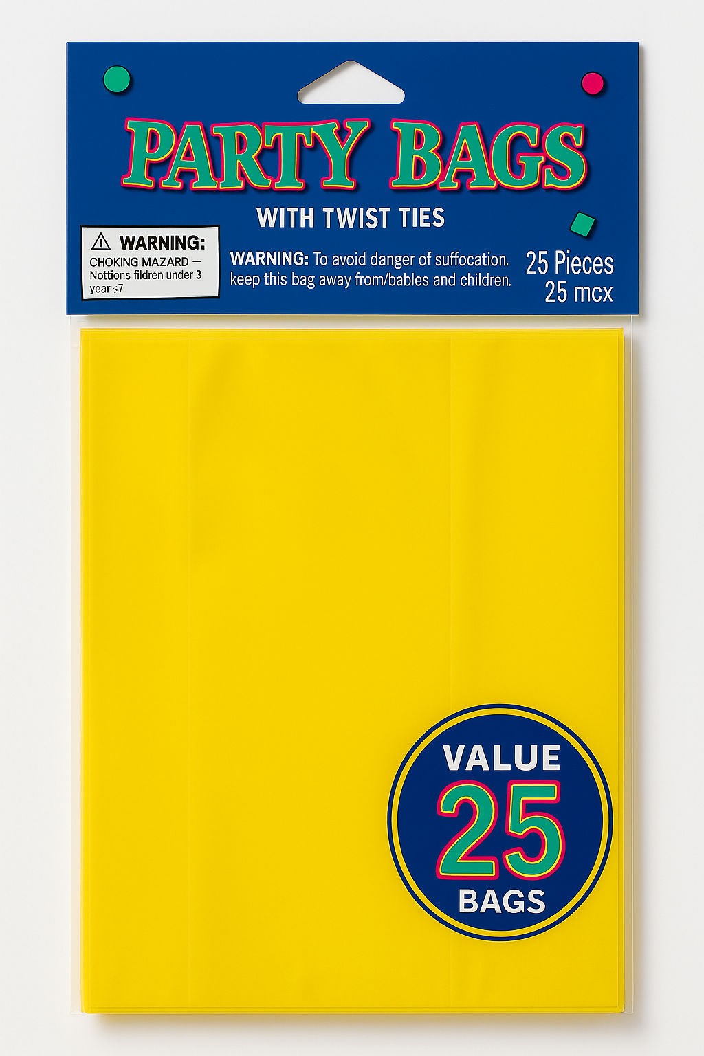 Sunshine Yellow Cello Treat Bags - 25 Pack for Birthday Parties