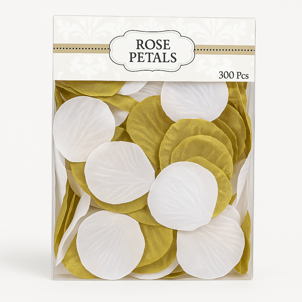 Gold & White Fabric Rose Petal Confetti - 300 Pieces
