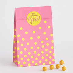 "It's a Girl" Pink & Gold Polka Dot Baby Shower Treat Bags - 20 Pack