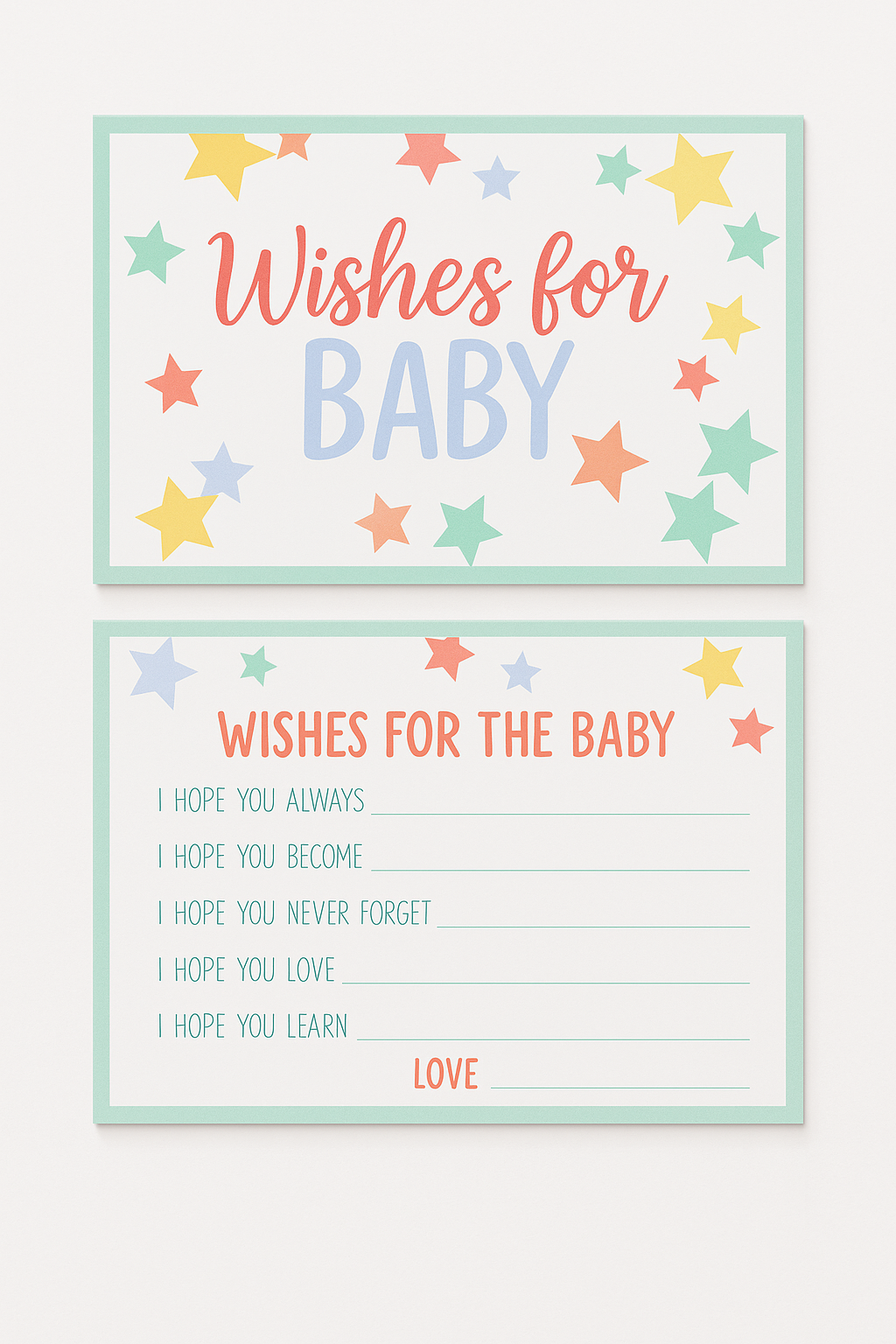 "Wishes for Baby" Pastel Star Notecards - 24 Pack