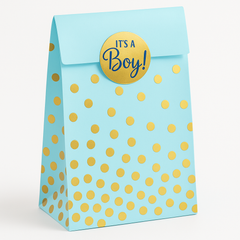 "It's a Boy" Blue & Gold Polka Dot Baby Shower Treat Bags - 20 Pack