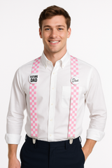 "Future Dad" Pink Checkered Suspenders for Baby Showers