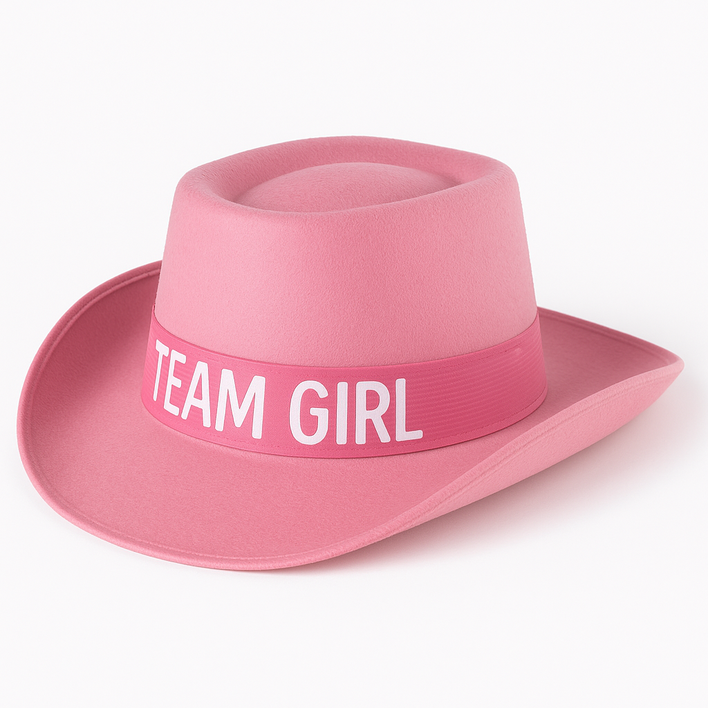 "Team Girl" Gender Reveal Felt Hat - Pink Wearable Baby Shower Accessory