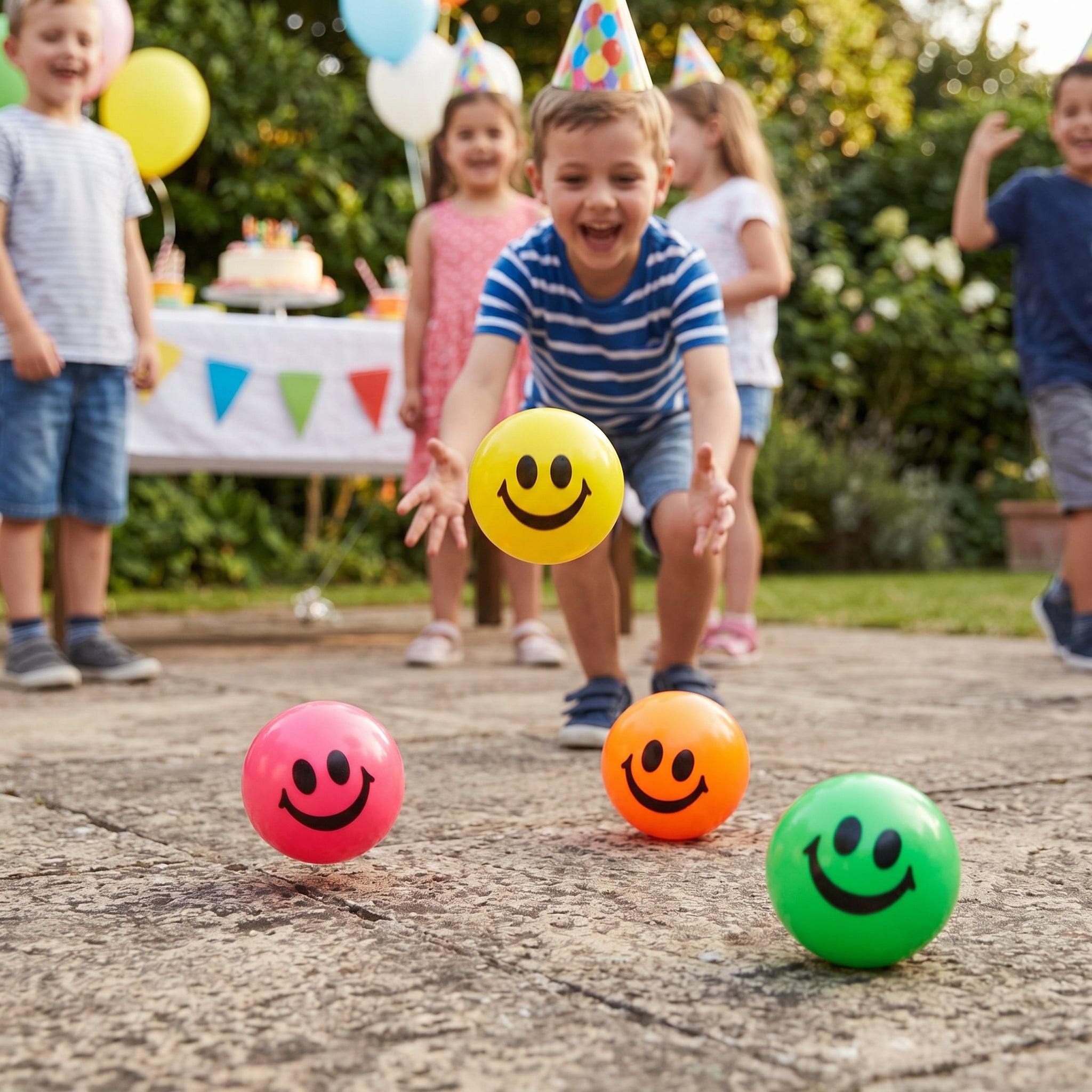 Smiley Face Bounce Balls Party Favors - 8 Pack 49 mm Neon Bouncy Balls for Kids, Goody Bag Stuffers, Classroom Prizes, Retro Stress Relief Desk Toys