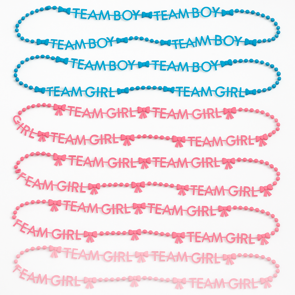 Gender Reveal "Team Boy" & "Team Girl" Bead Necklaces - 10 Pack
