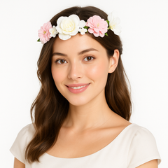 Pink and White Flower Girl Head Wreath for Weddings