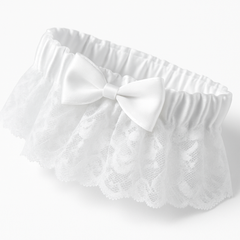 Elegant White Lace Wedding Garter with Satin Bow