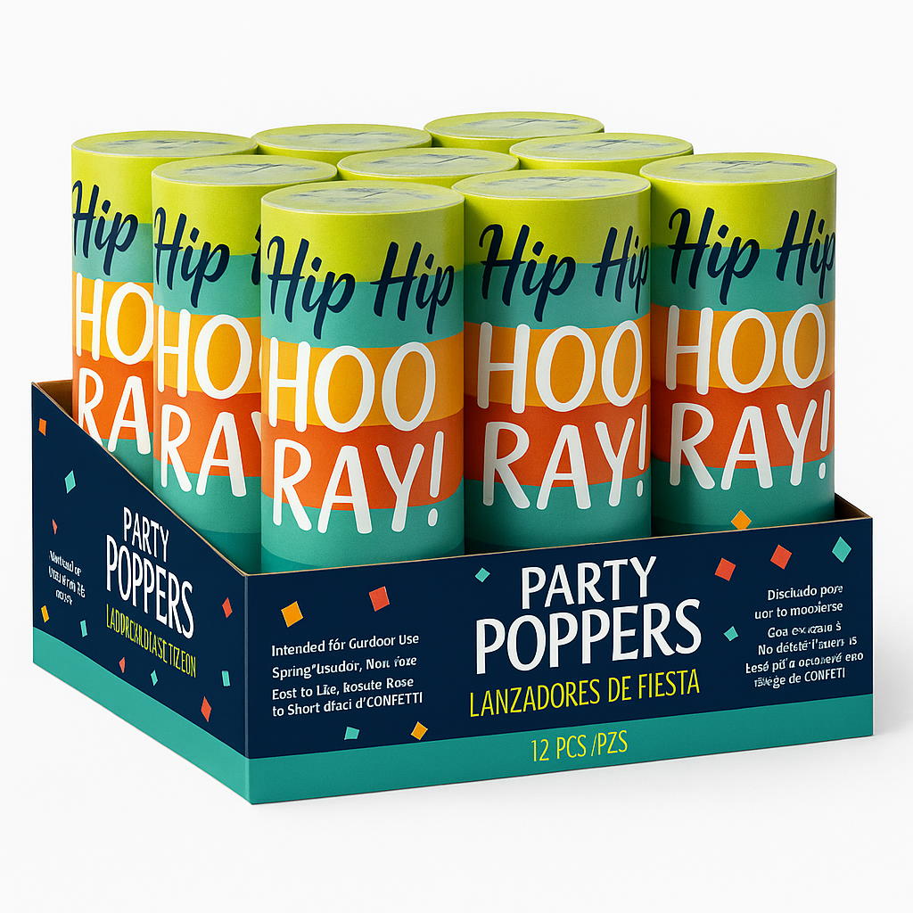 "Hip Hip Hooray" Confetti Party Poppers