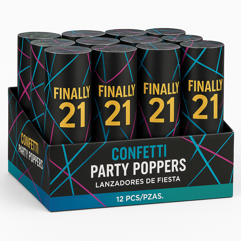 Finally 21 Confetti Party Poppers - Pack of 12