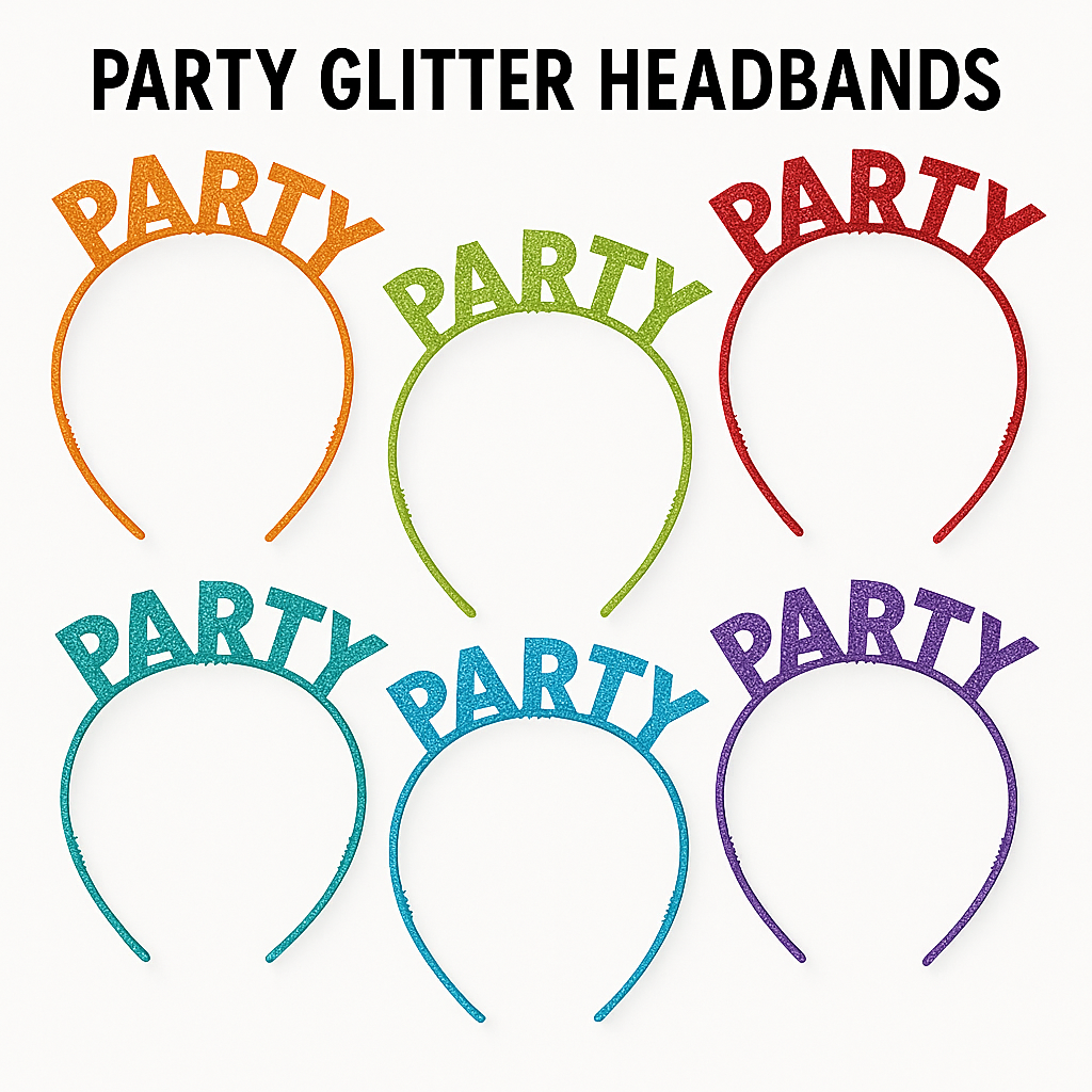 Glitter Rainbow "Party" Headbands - Multi-Colored, 6-Pack