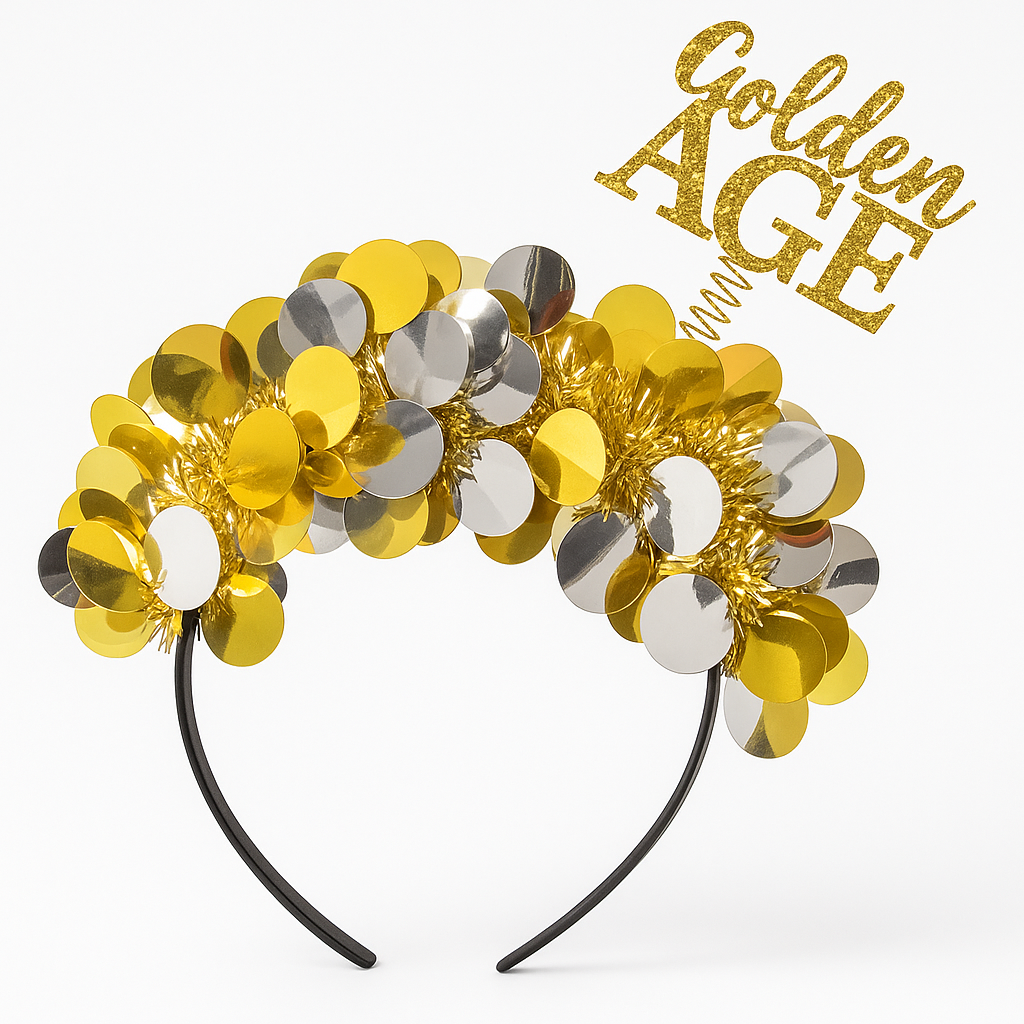 Golden Age Tinsel & Confetti Birthday Headband