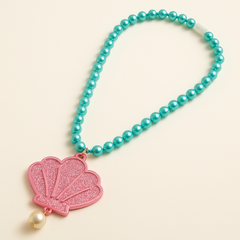 Shimmering Mermaid Seashell Pendant Necklace - 17" Pearl Beaded