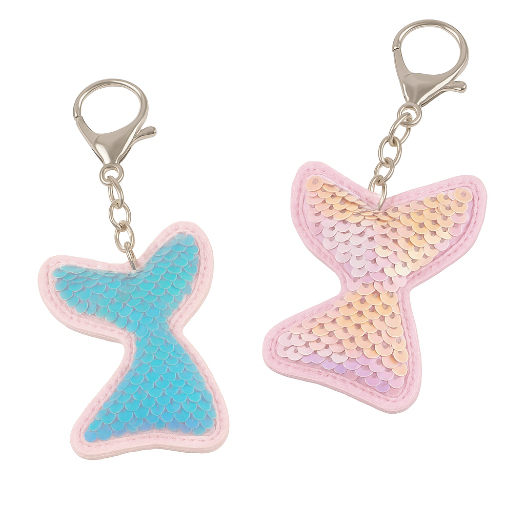 Shimmering Mermaid Sequin Keychains - 4-Pack Party Favors