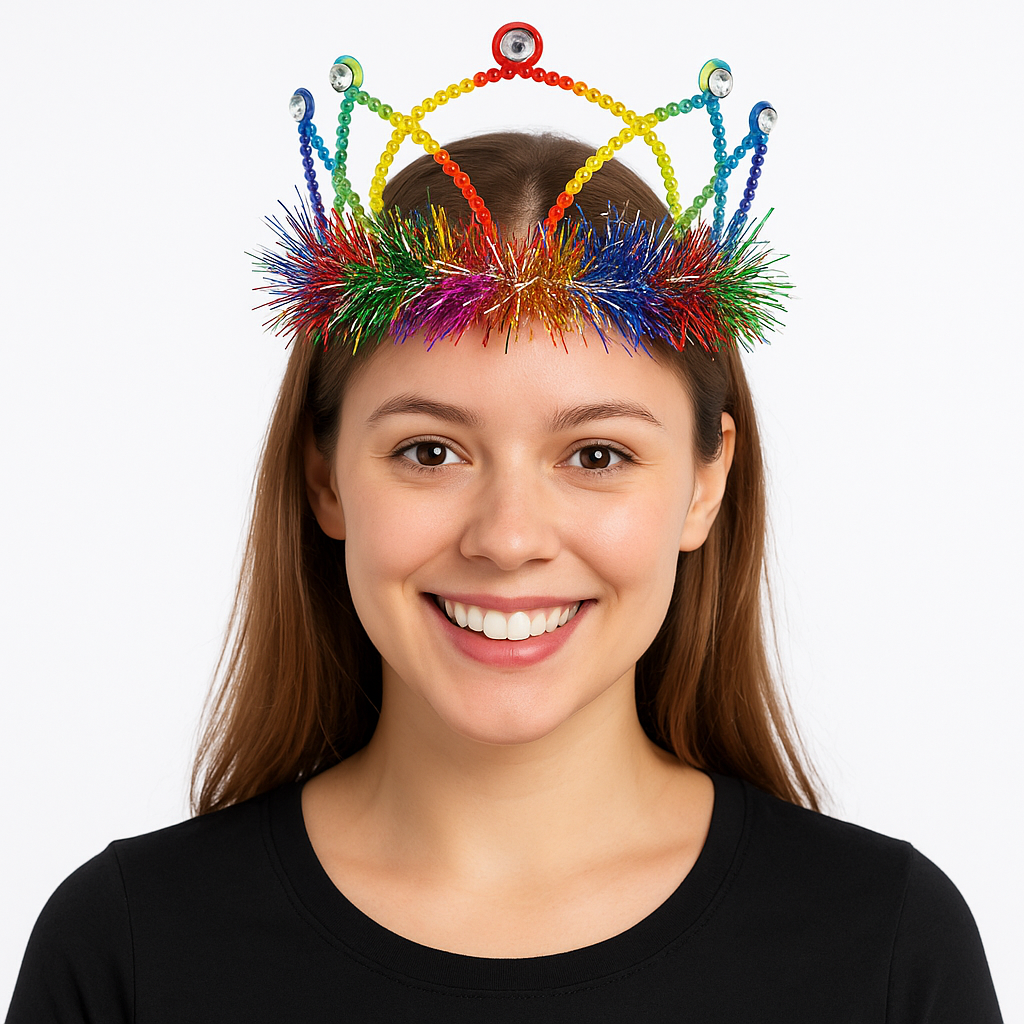 Rainbow Tinsel Tiara - Vibrant Team Spirit Crown