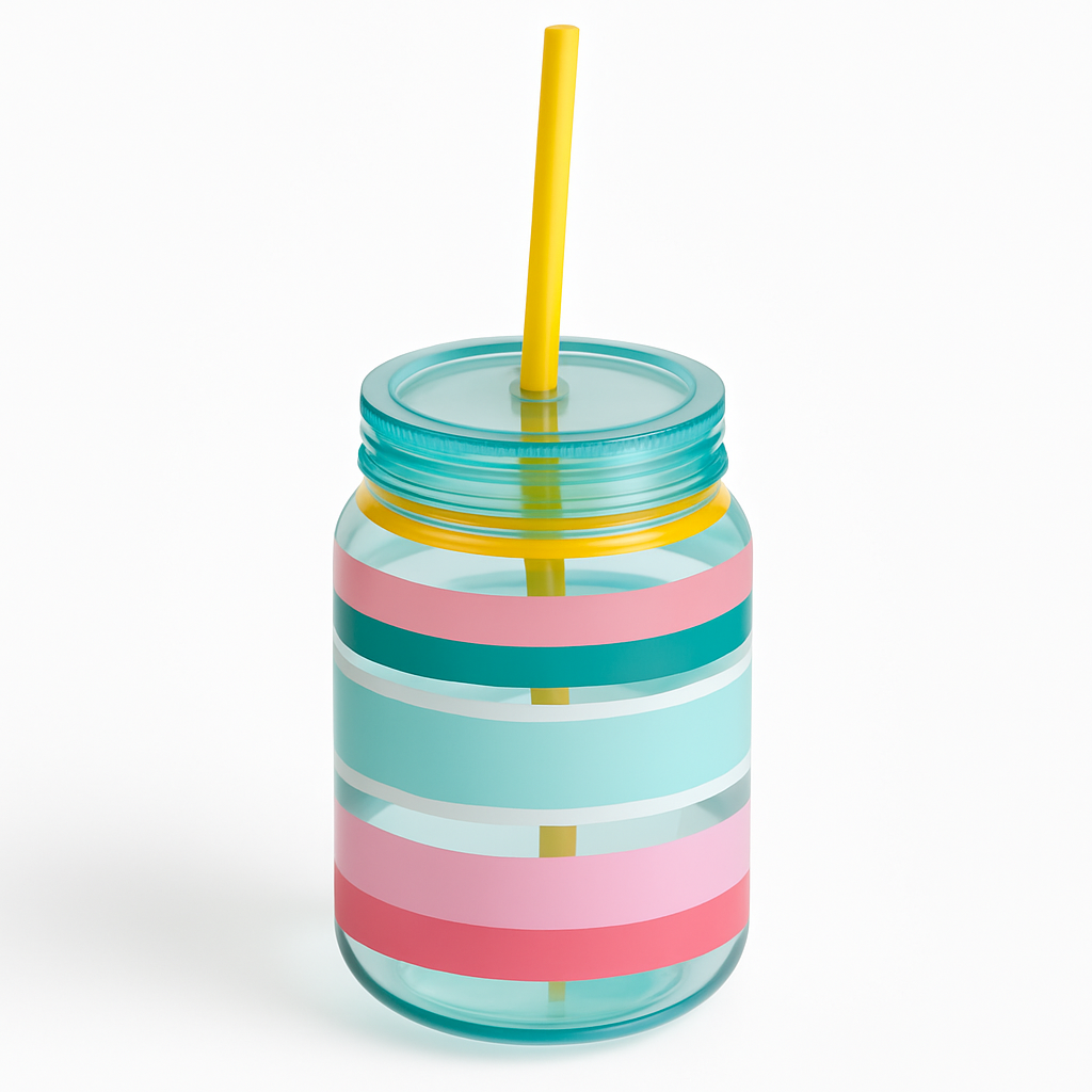 Summer Stripe Mason Cup with Reusable Straw - 18 oz