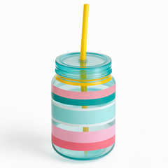 Summer Stripe Mason Cup with Reusable Straw - 18 oz