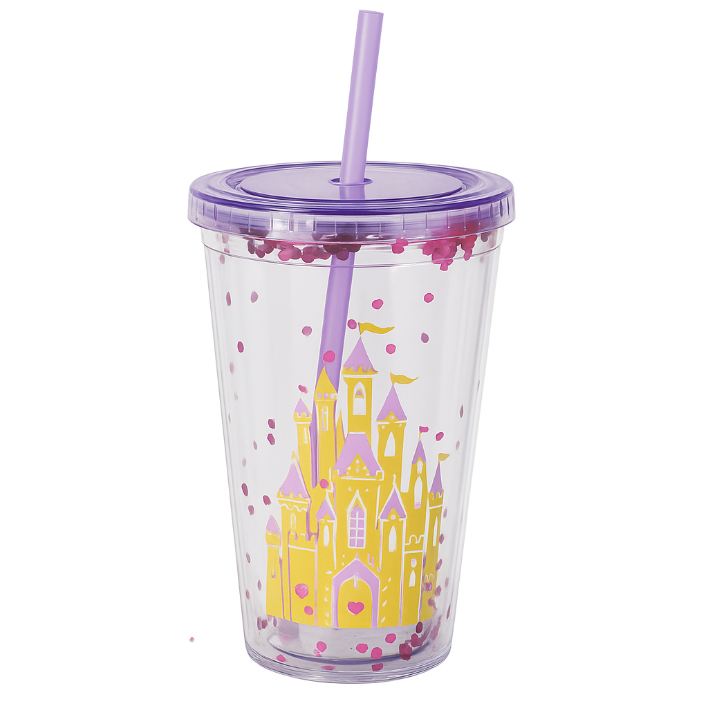 Disney Princess Glitter Confetti Tumbler Cup with Straw - 16oz