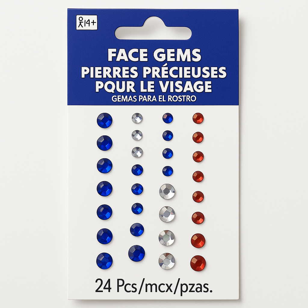 Red, White, and Blue Face Gems - 24 Piece Set