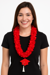 Red Graduation Lei Necklace with Cap Charm