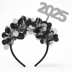 Sparkling "2025" New Year's Eve Headband - Black & Silver