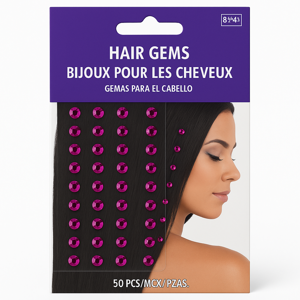 Sparkling Purple Hair Gems Set - 50 Pieces