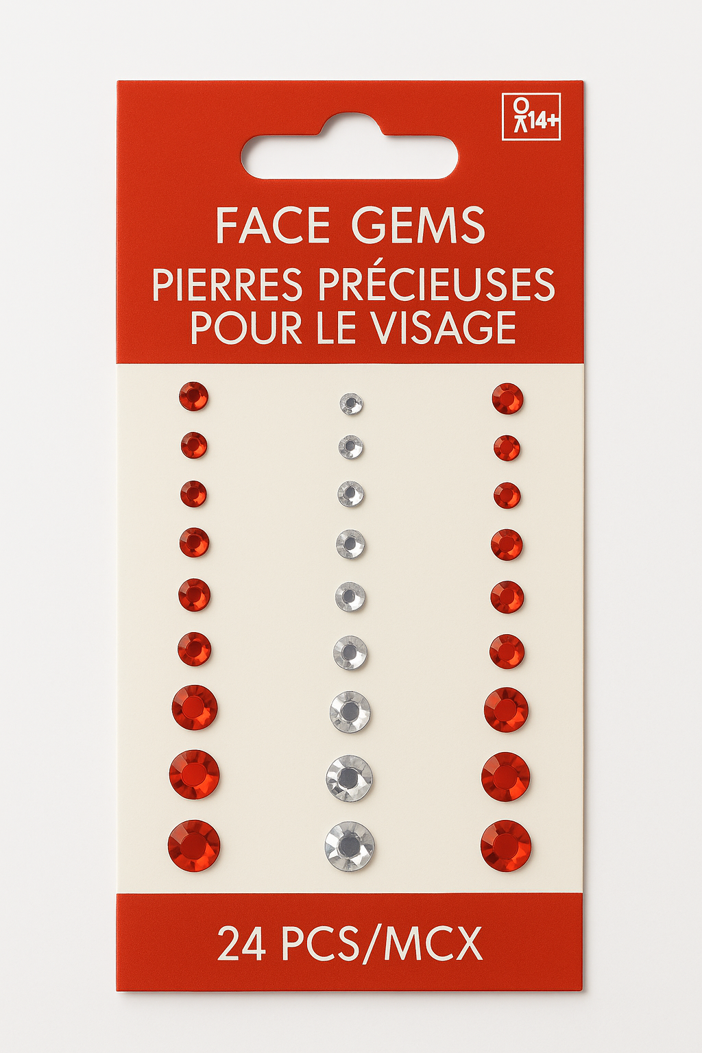 Red and White Canada Day Face Gems - 24 Pieces