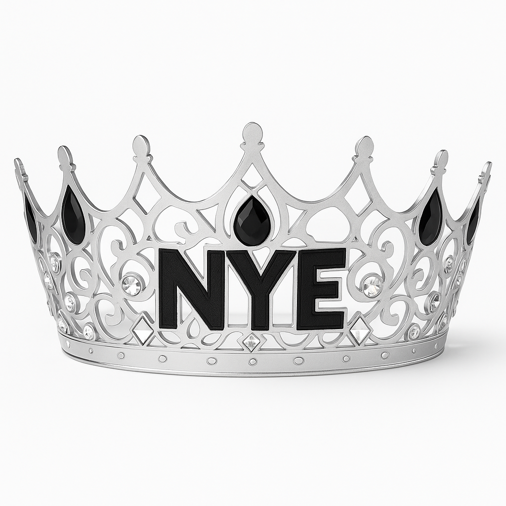 Silver "NYE" Royal Jeweled Crown Tiara for New Year's Eve
