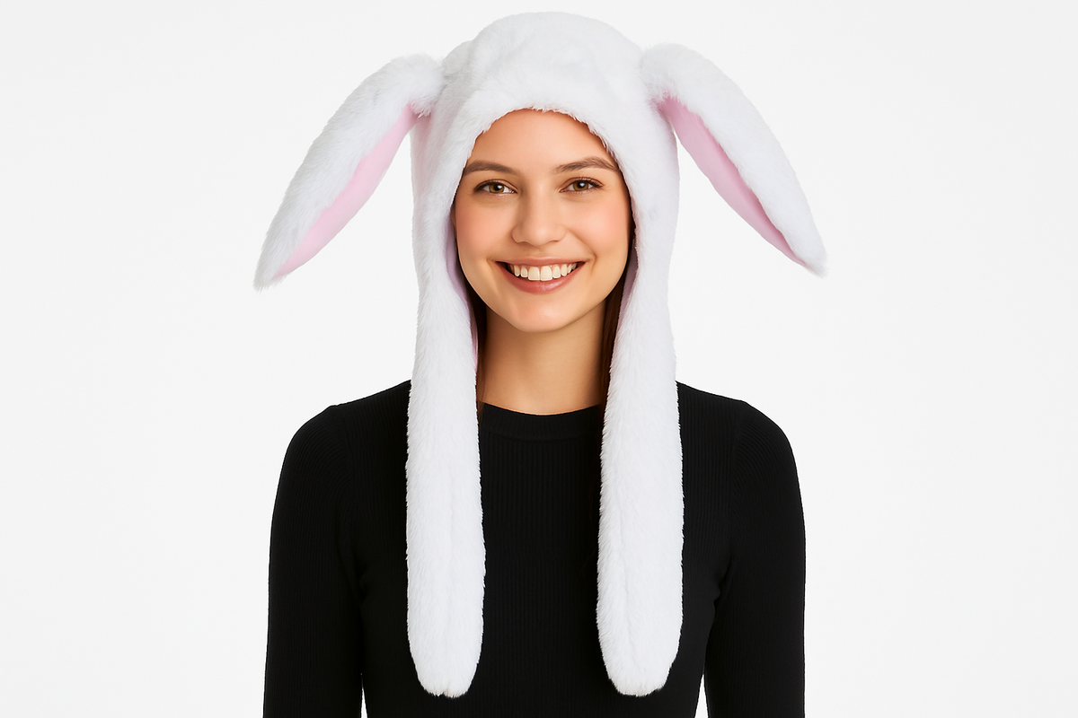 Interactive Easter Bunny Headbopper Hat - White with Pink Accents