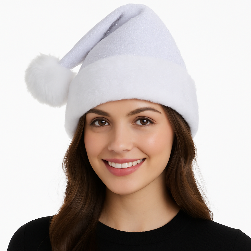 Deluxe White Tinsel Santa Hat