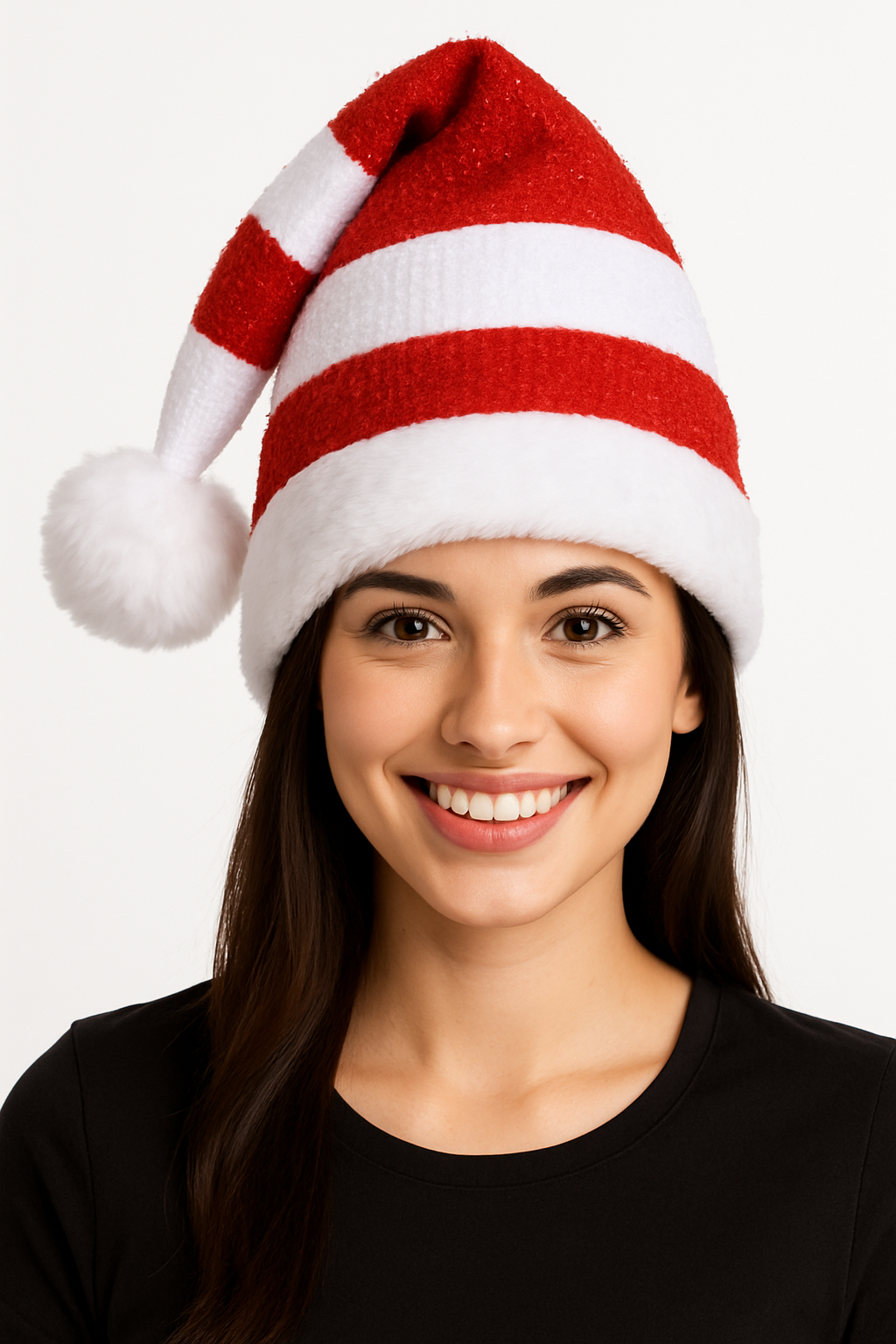 Deluxe Red & White Striped Santa Hat for Christmas