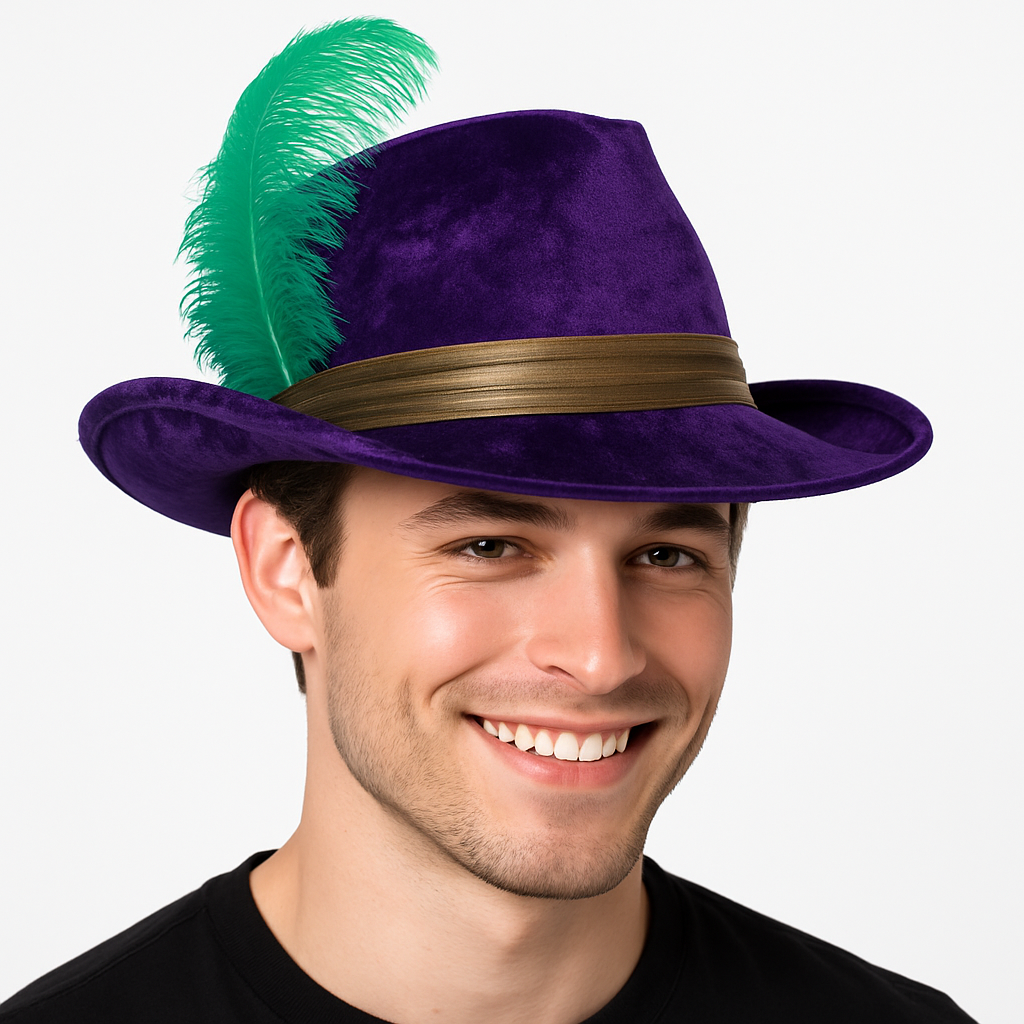 Mardi Gras Feather Fedora Hat