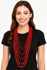 Red Metallic Bead Necklaces - 8 Pack, 30" Costume Accessories