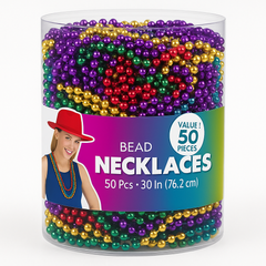 Rainbow Bead Necklaces - 50 Pack, 30-Inch Length