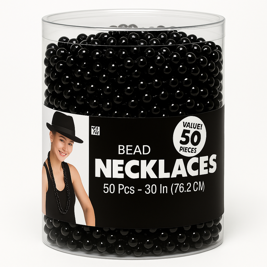 Black Bead Necklaces - 50 Pack, 30 Inches