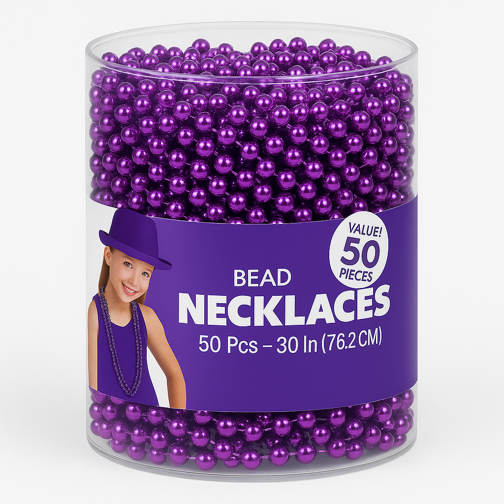 Purple Bead Necklaces - 50 Pack