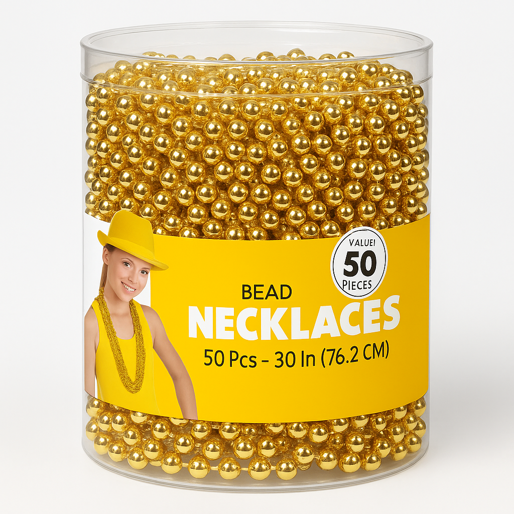 Gold Bead Necklaces - 50 Pack, 30-Inch Party Accessories