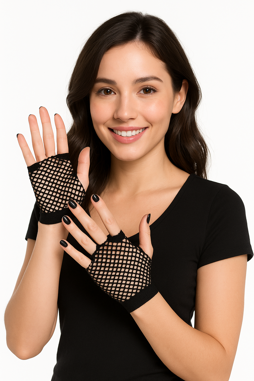 Black Short Fingerless Fishnet Gloves - Costume Accessory