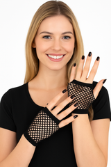 Black Short Fingerless Fishnet Gloves - Costume Accessory