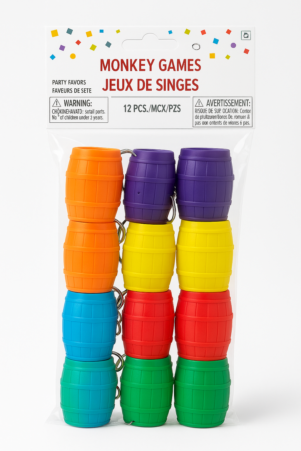 Colorful Monkey Game Keychain Party Favors - 12 Pack