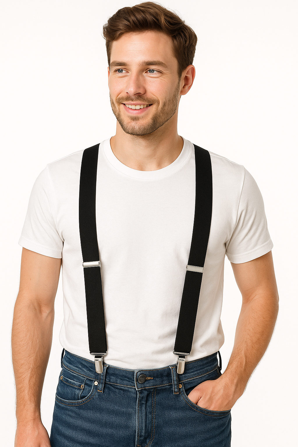 Classic Black Y-Back Suspenders - Adjustable, One Size