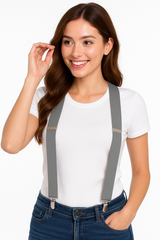 Silver Adjustable Y-Back Suspenders - Versatile Costume Accessory