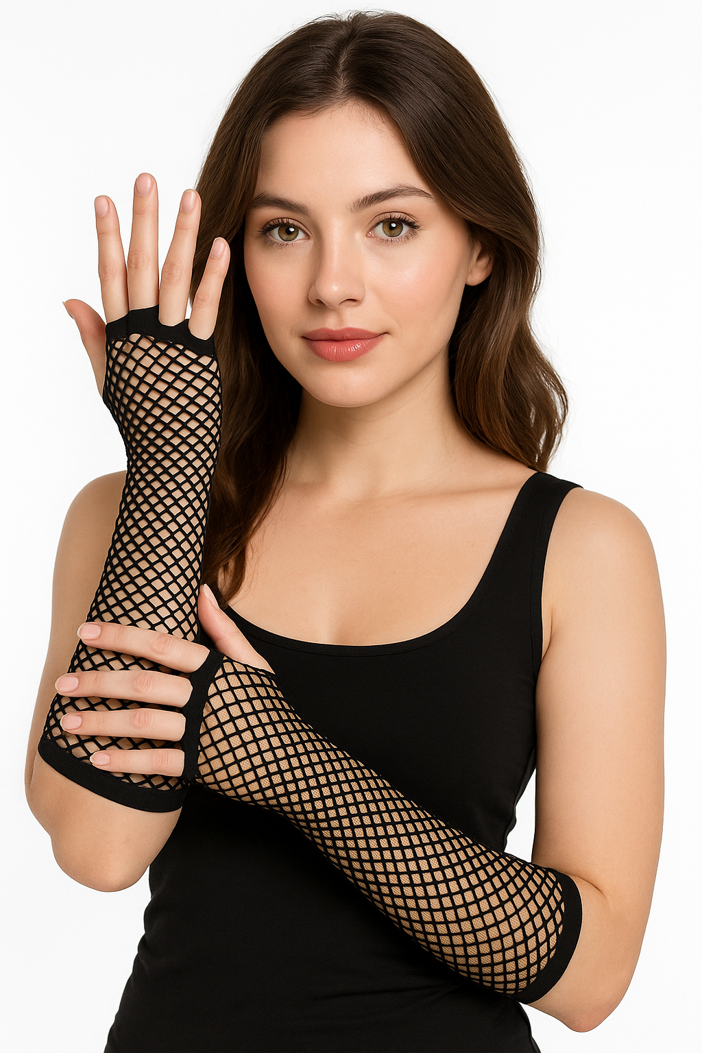 Black Long Fingerless Fishnet Gloves - 80s Punk Costume Accessory